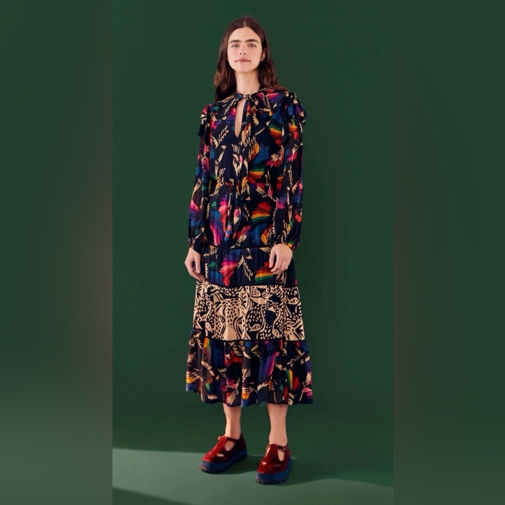 FARM Rio Black Multi-Color Printed Tiered Maxi Dress - Picture 14 of 14